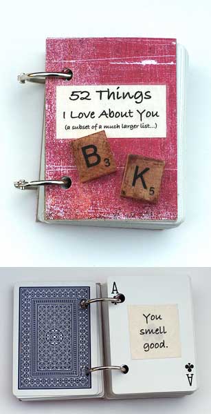 52 Things I Love About You Book (made with playing cards) - 10 DIY Valentine's Day Projects