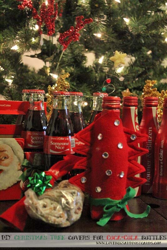 DIY Christmas Tree covers for Coca-Cola bottles