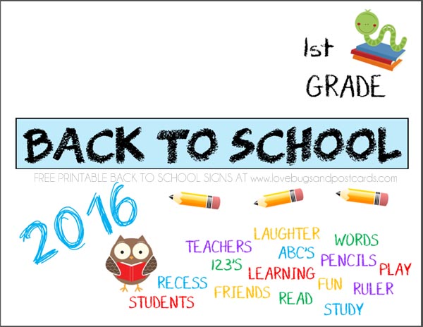 Printable Back to School signs First Grade