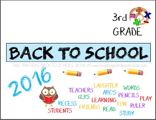 Printable Back to School signs Third Grade
