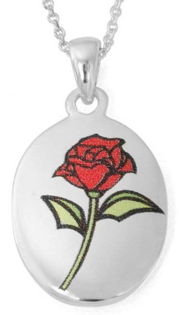 Disney Silver-Plated Beauty and the Beast "Beauty Is Found Within" Rose Pendant, 18" Chain