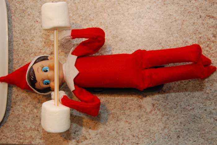 Elf on the Shelf Ideas - Elf Lifting Weights