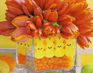 Peeps Easter centerpiece with flowers