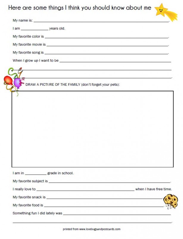 Get to know you questions printable for kids - Lovebugs and Postcards