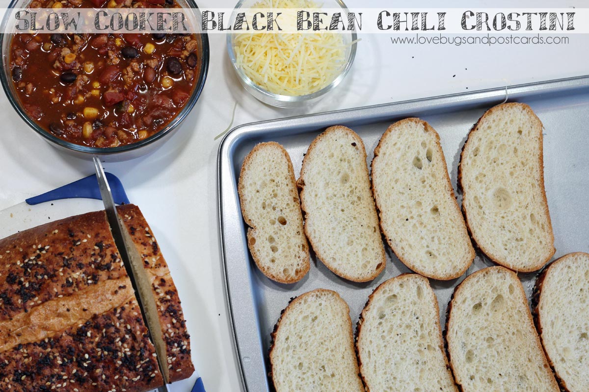 Slow Cooker Black Bean Chili Crostini and Raspberry Pineapple Mocktail with Fruit Juice Ice Cubes
