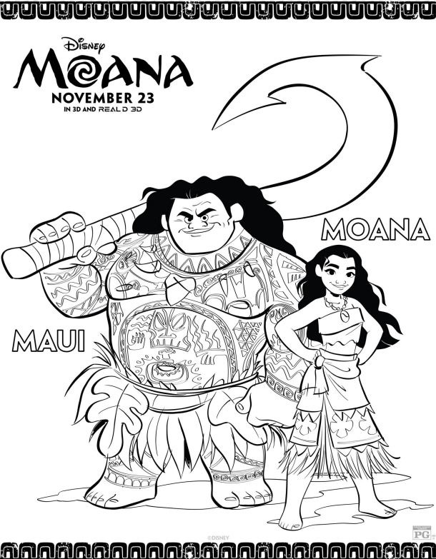 MAUI and MOANA Coloring Page - Disney's Moana
