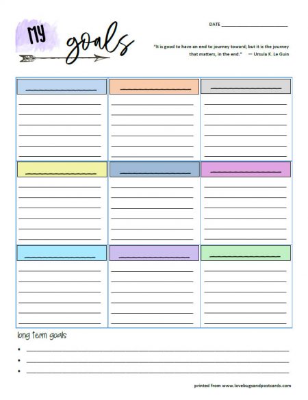 Goal Tracking Sheet Printable - Lovebugs and Postcards